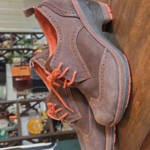 Jambu Seattle Wingtip Heeled Leather Suede Oxford Peach Brown Womens Size 7